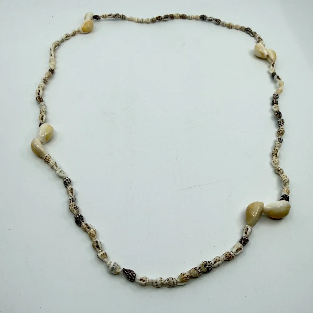 Natural Cowrie Seashell Station Long Necklace Coastal Beach Boho Jewelry Gift
